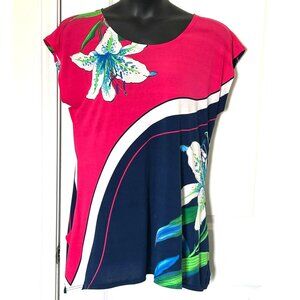 Floral Print Short Sleeve Tunic Top With Scoop Neck